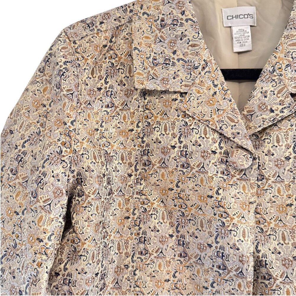 Chico's Women's Metallic Gold Jacquard Tandie Blazer Jacket Size 2 (US L/12) - Picture 4 of 12